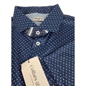 NWT Collars and Co Semi-Spread Collar Polo Los Cabos Blue Star Large